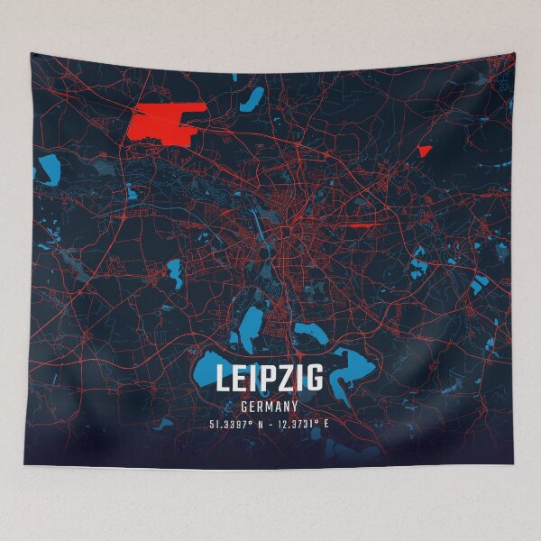 Item preview, Leipzig Red & Blue Minimalist Map designed and sold by HomeLivingCo.