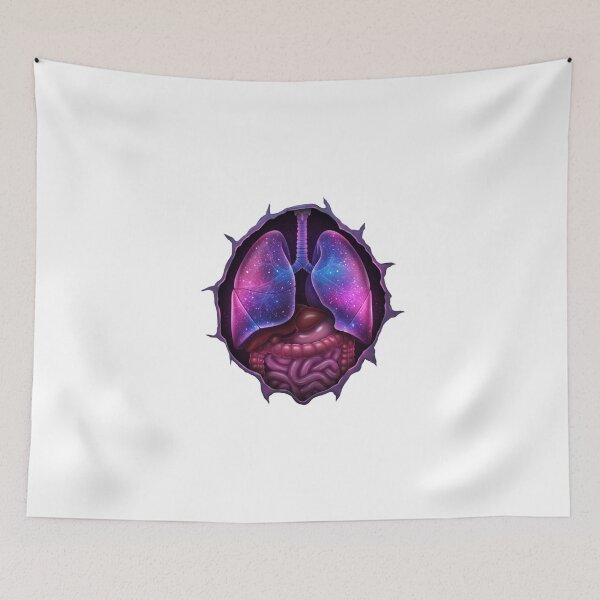 Item preview, Cosmic Organs Rip Illusion, Realistic Torn Fabric Design, 3D Human Anatomy with Purple Blue Pink Light Waves, High-Resolution Transparent Background designed and sold by chipmuckdesignn.