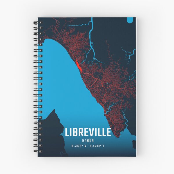 Item preview, Libreville Red & Blue Minimalist Map designed and sold by HomeLivingCo.