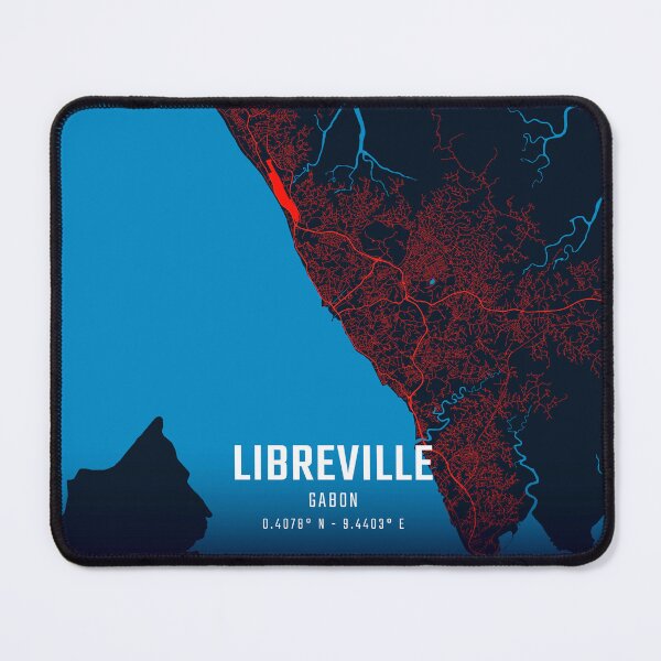 Item preview, Libreville Red & Blue Minimalist Map designed and sold by HomeLivingCo.
