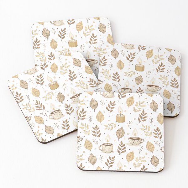 Item preview, Cozy and neutral autumn pattern design with candles and leaves designed and sold by Merrylands Artshop.
