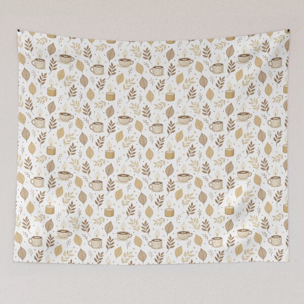 Item preview, Cozy and neutral autumn pattern design with candles and leaves designed and sold by Merrylands Artshop.
