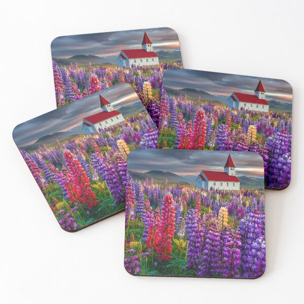 Item preview, Vibrant Lupins Surrounding a Charming Little Church designed and sold by Artessie.