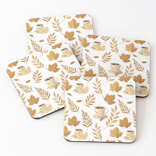 Item preview, Warm and cozy fall design of coffee cups and amber leaves designed and sold by Merrylands Artshop.