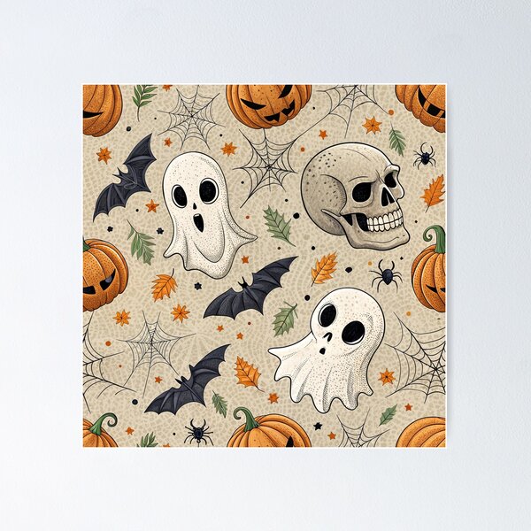 Item preview, Cute and spooky ghosts and skulls in Halloween designed and sold by Merrylands Artshop.