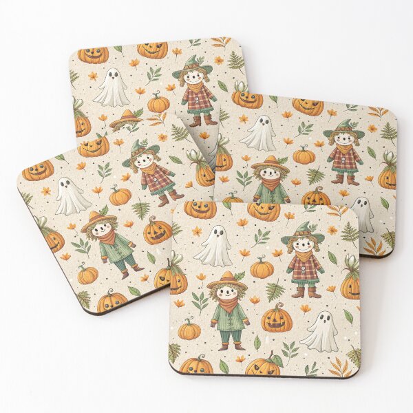 Item preview, Cute Halloween design of pumpkins, ghosts and scarecrows designed and sold by Merrylands Artshop.