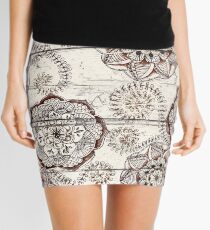 Coffee & Cocoa - brown & cream floral doodles on wood Mini Skirt
