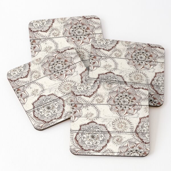 Item preview, Coffee & Cocoa - brown & cream floral doodles on wood designed and sold by micklyn.