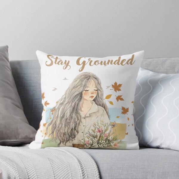 Item preview, Stay Grounded Aesthetic T-Shirt – Minimalist Girl Sketch with Flowers and Multicolor Abstract Shapes designed and sold by YasirHamidDesigns .
