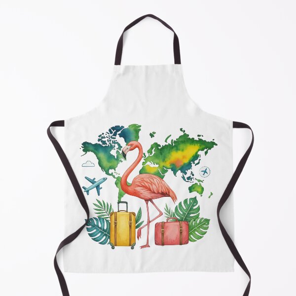 Item preview, Travel Flamingo with Suitcases and World Map Illustration designed and sold by ArtfulWeave.