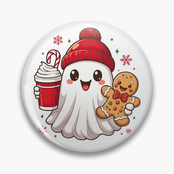 Item preview, Cute Christmas Ghost with Hot Chocolate and Gingerbread designed and sold by ArtfulWeave.