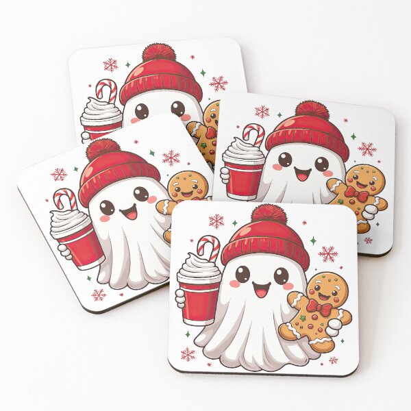 Item preview, Cute Christmas Ghost with Hot Chocolate and Gingerbread designed and sold by ArtfulWeave.