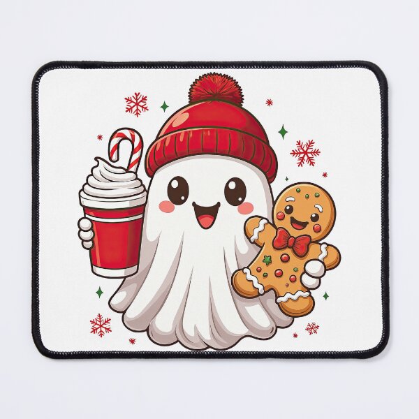Item preview, Cute Christmas Ghost with Hot Chocolate and Gingerbread designed and sold by ArtfulWeave.