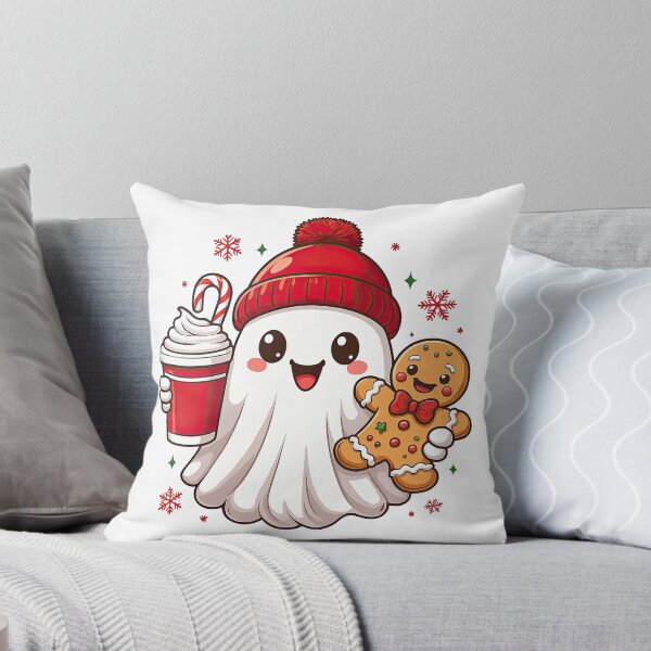 Item preview, Cute Christmas Ghost with Hot Chocolate and Gingerbread designed and sold by ArtfulWeave.