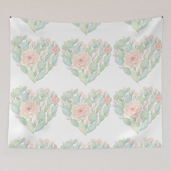 Item preview, Watercolor Heart Shaped Cactus and Flower Arrangement designed and sold by ArtfulWeave.