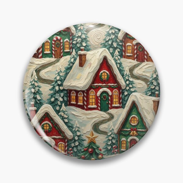 Artikelvorschau, Schneebedeckte Weihnachtshütten Bäume Festlicher Musterdruck entworfen und verkauft von MeadowFarmPrint.