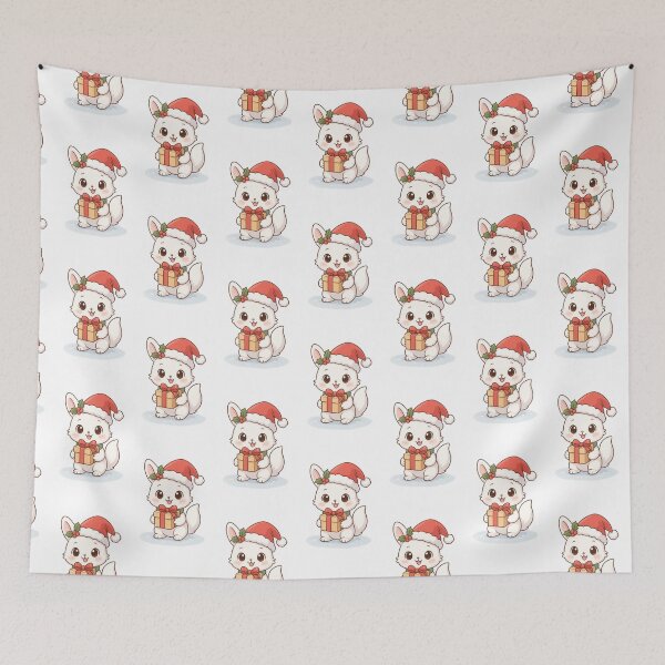 Item preview, Christmas anime animal holding gift with santa hat, winter background, AI Generated designed and sold by dvoevnore.