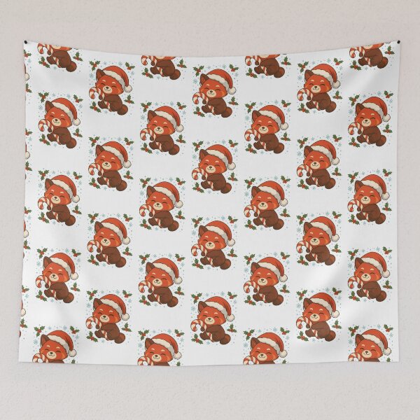Item preview, Cute anime-style red panda in a Christmas hat holding candy cane, AI generated designed and sold by dvoevnore.