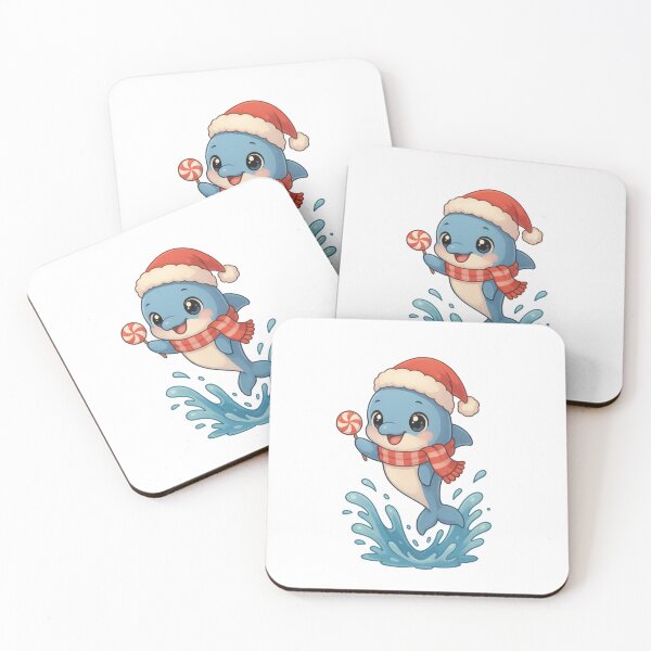 Item preview, Cute anime dolphin wearing santa hat and scarf holding lollipop, christmas theme, AI generated designed and sold by dvoevnore.