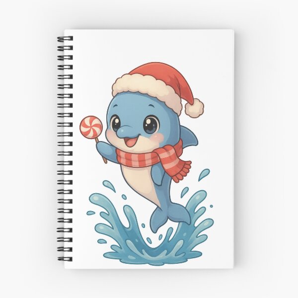 Item preview, Cute anime dolphin wearing santa hat and scarf holding lollipop, christmas theme, AI generated designed and sold by dvoevnore.