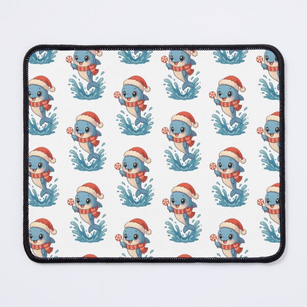 Item preview, Cute anime dolphin wearing santa hat and scarf holding lollipop, christmas theme, AI generated designed and sold by dvoevnore.