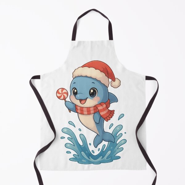 Item preview, Cute anime dolphin wearing santa hat and scarf holding lollipop, christmas theme, AI generated designed and sold by dvoevnore.
