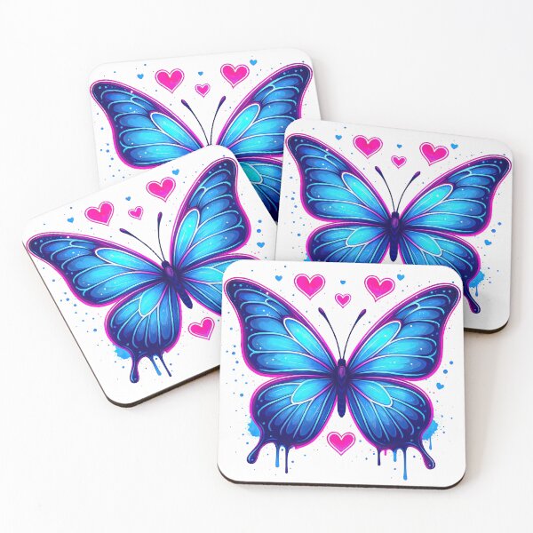 Item preview, Vibrant Blue Butterfly with Pink Hearts and Splatter Effect designed and sold by ArtfulWeave.