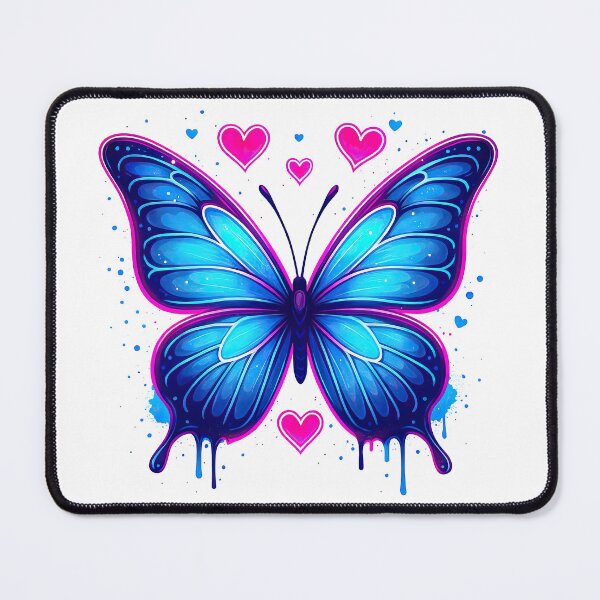 Item preview, Vibrant Blue Butterfly with Pink Hearts and Splatter Effect designed and sold by ArtfulWeave.