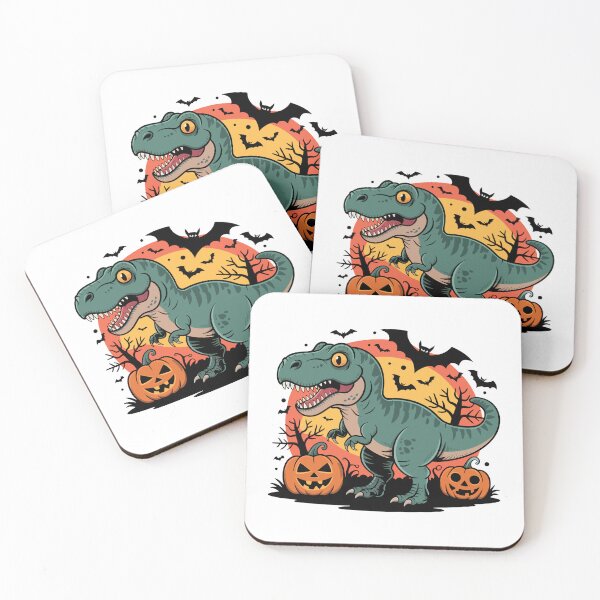 Item preview, Cute Halloween Dinosaur – T-Rex with Pumpkins and Bats designed and sold by Colorten.