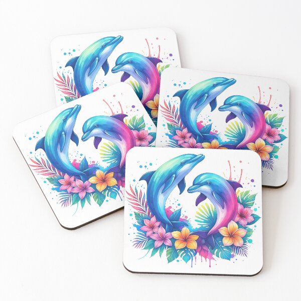Item preview, Colorful Tropical Dolphins with Flowers and Leaves designed and sold by ArtfulWeave.