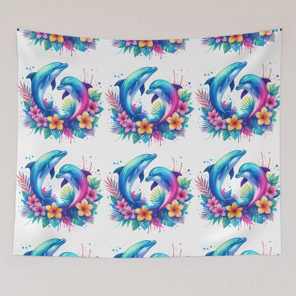 Item preview, Colorful Tropical Dolphins with Flowers and Leaves designed and sold by ArtfulWeave.