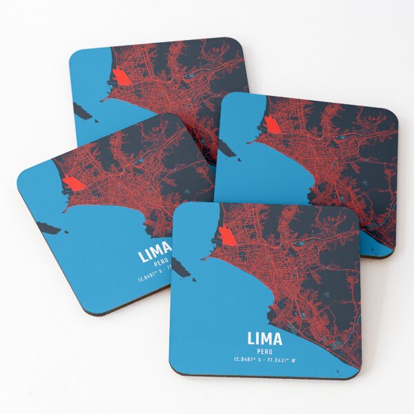 Item preview, Lima Red & Blue Minimalist Map designed and sold by HomeLivingCo.