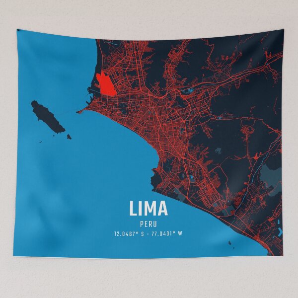 Item preview, Lima Red & Blue Minimalist Map designed and sold by HomeLivingCo.
