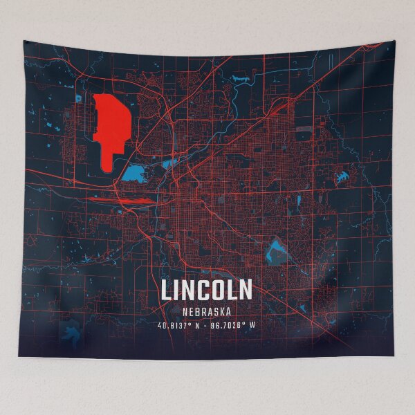 Item preview, Lincoln Red & Blue Minimalist Map designed and sold by HomeLivingCo.