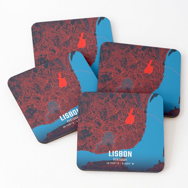 Item preview, Lisbon Red & Blue Minimalist Map designed and sold by HomeLivingCo.