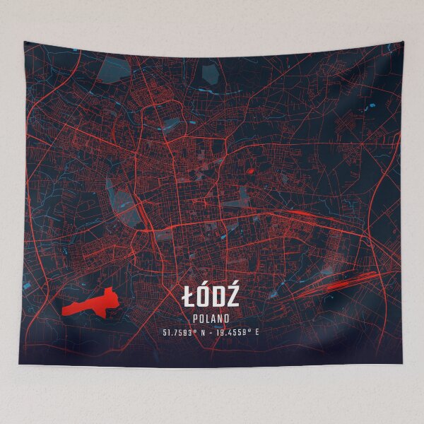 Item preview, Łódź Red & Blue Minimalist Map designed and sold by HomeLivingCo.