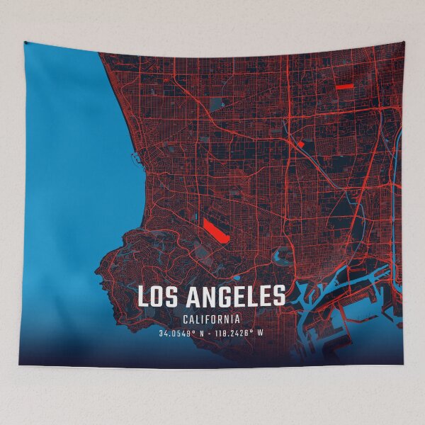 Item preview, Los Angeles Red & Blue Minimalist Map designed and sold by HomeLivingCo.