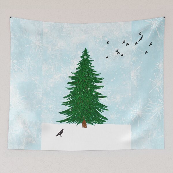 Item preview, Winter Pine Tree Illustration With Snow Flakes designed and sold by Dyrk Wyst Redbubble Shop.