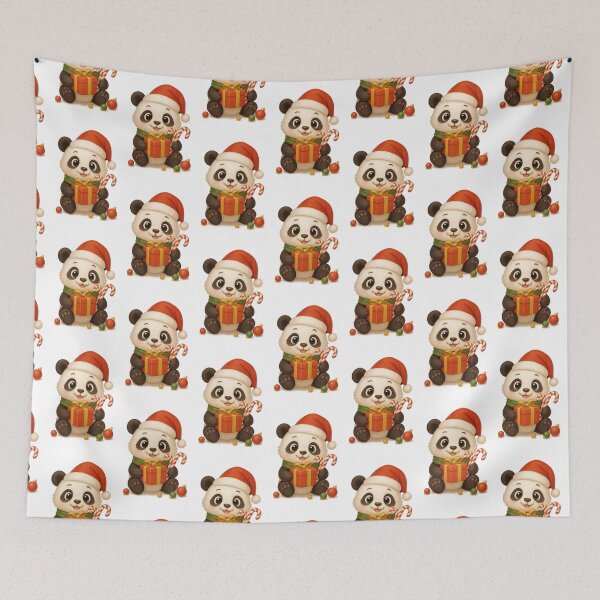 Item preview, Cute anime panda holding a gift and candy canes wearing christmas hat, AI generated designed and sold by dvoevnore.