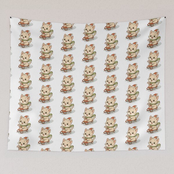 Item preview, Cute anime cat on sled wearing Christmas hat and scarf, AI Generated designed and sold by dvoevnore.