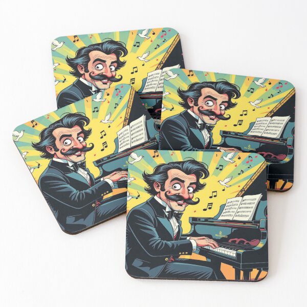 Item preview, Maestro with Moustache & Doves – musical caricature with surreal vibes & cartoon flair designed and sold by FotoworldEdel.