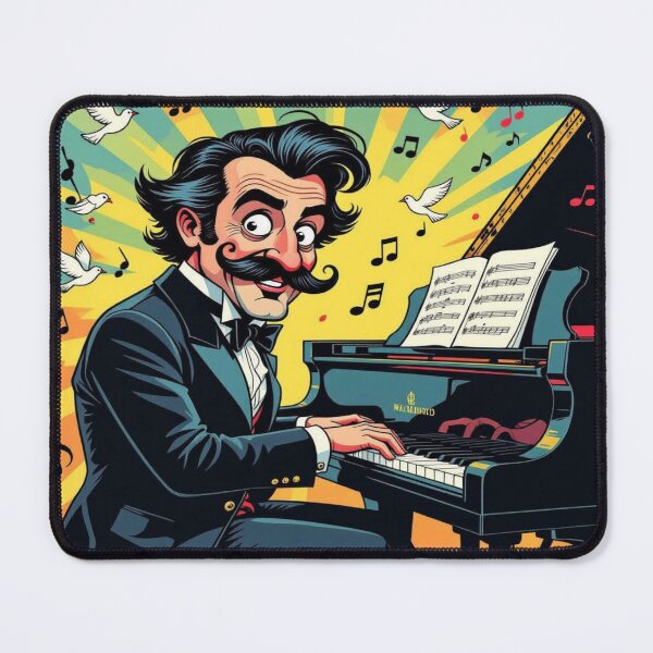 Item preview, Maestro with Moustache & Doves – musical caricature with surreal vibes & cartoon flair designed and sold by FotoworldEdel.