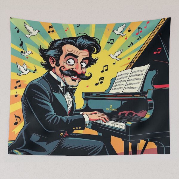 Item preview, Maestro with Moustache & Doves – musical caricature with surreal vibes & cartoon flair designed and sold by FotoworldEdel.