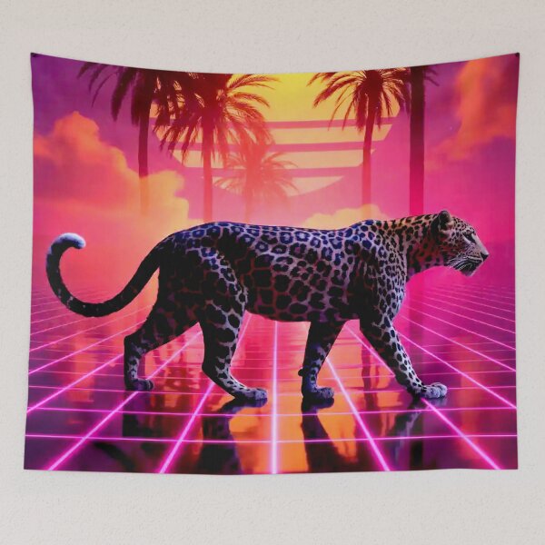 Item preview, Jaguar in a Neon Sunset Paradise designed and sold by Exodoi.