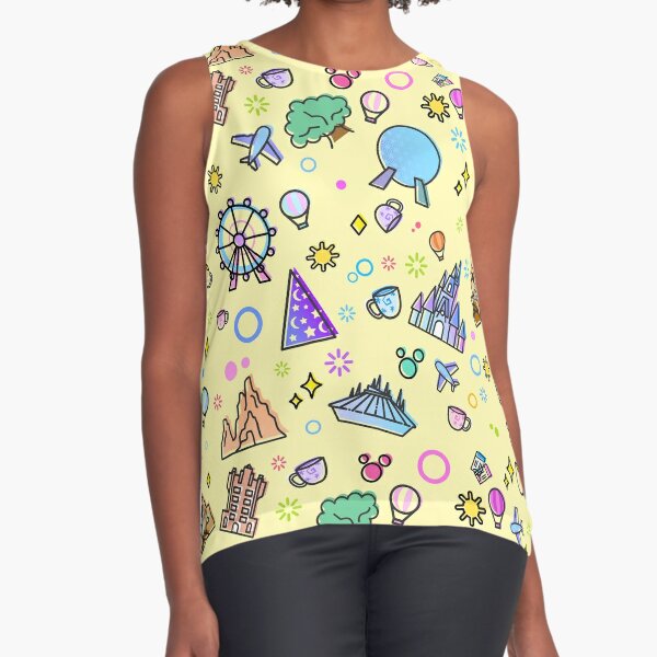 Meet me at my Happy Place Yellow Pattern. Magical Princess Castle Design. Florida Icons. Sleeveless Top