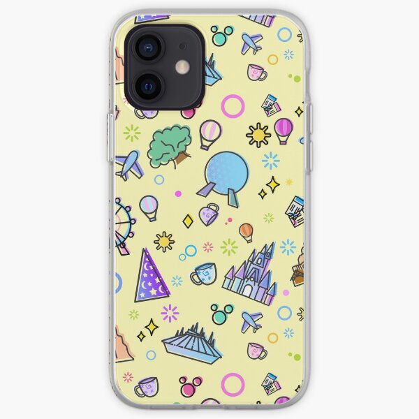 Meet me at my Happy Place Yellow Pattern. Magical Princess Castle Design. Florida Icons. iPhone Soft Case