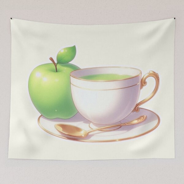 Item preview, Golden Tea Time with Apple – Soft Anime-Inspired Illustration designed and sold by Sugar Wisdom .