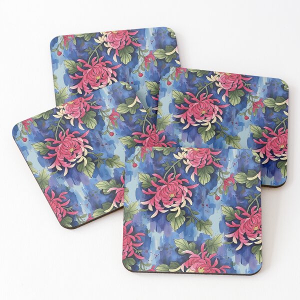 Item preview, Chrysanthemum Painting | Vibrant Pink and Blue Floral Art 1 designed and sold by Quill-Design.