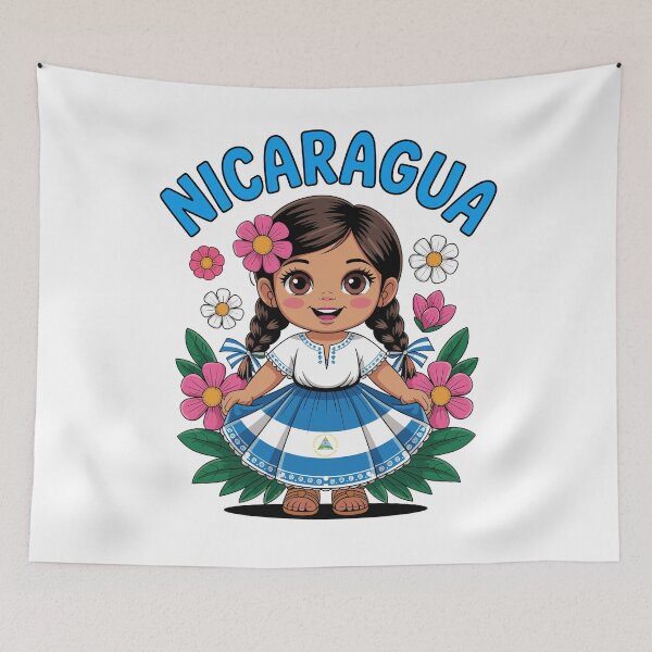 Item preview, Cute Nicaragua Girl Traditional Dress with Flag Art for Kids designed and sold by NUMAcreations.