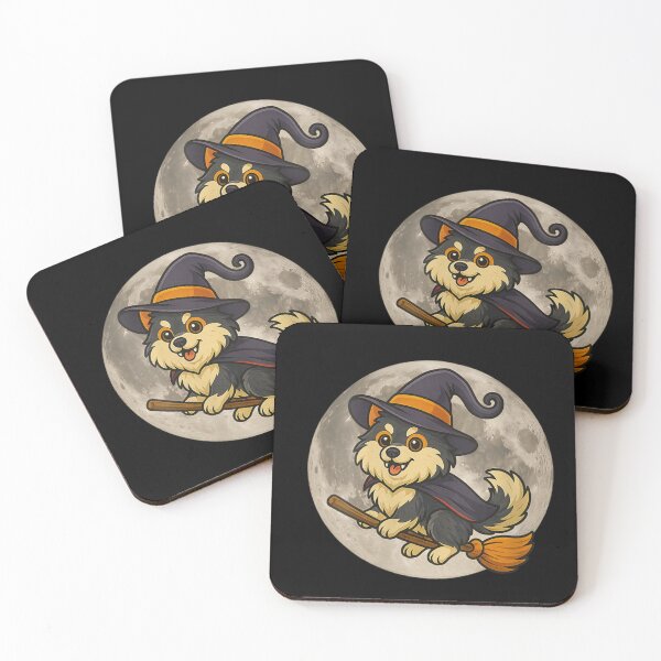 Item preview, Cute Witch Dog Flying on Broomstick Halloween Full Moon Graphic designed and sold by DorikoKazan.